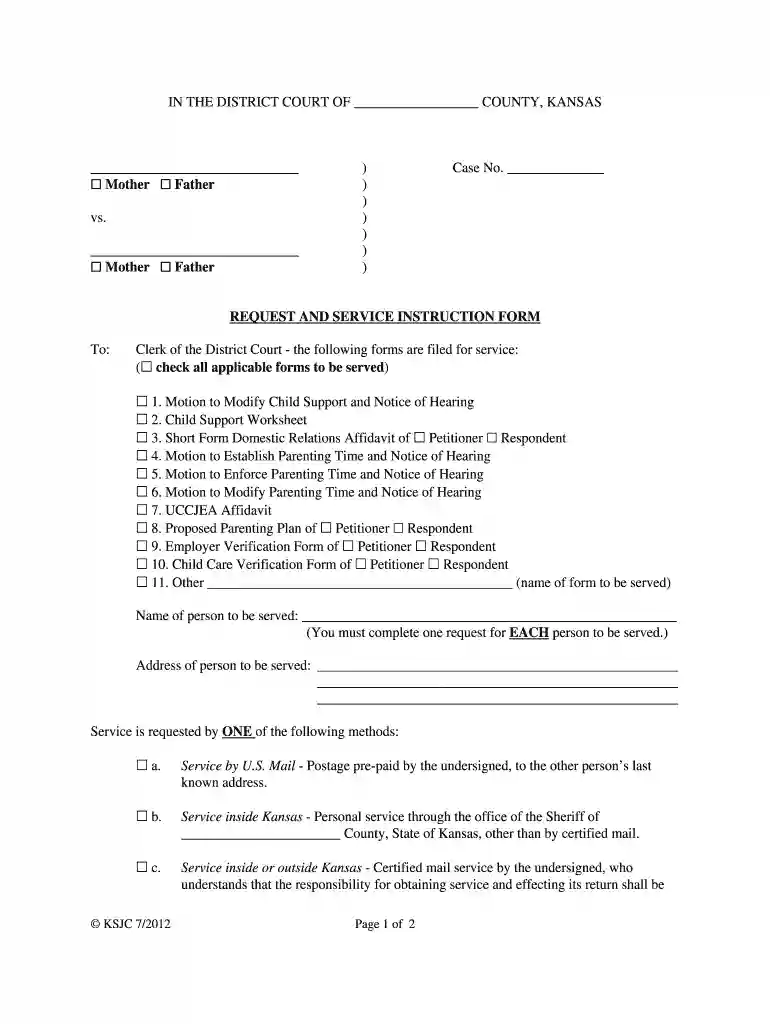 ks request service instruction form Preview on Page 1