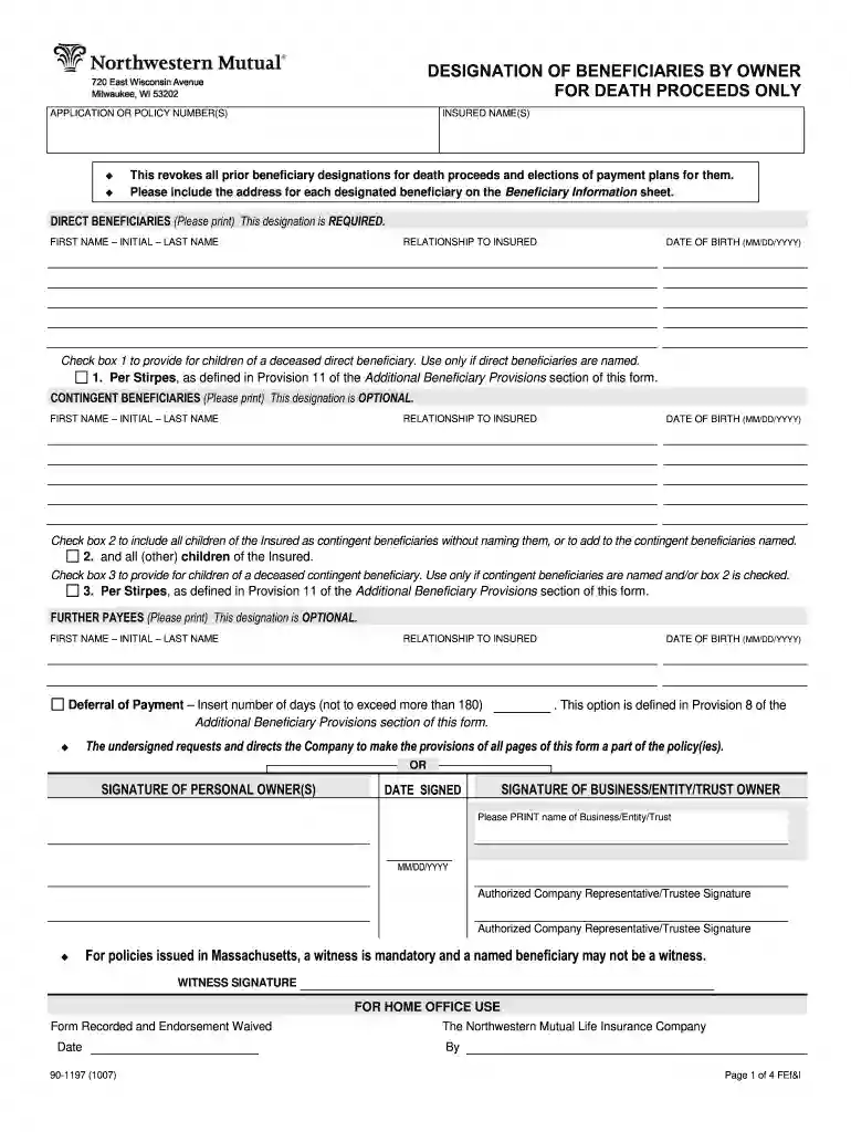northwestern mutual beneficiary change form Preview on Page 1