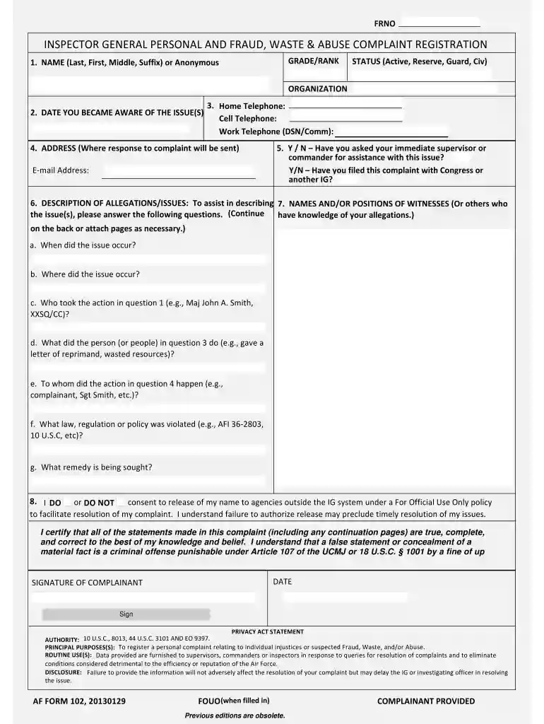 form 102 Preview on Page 1