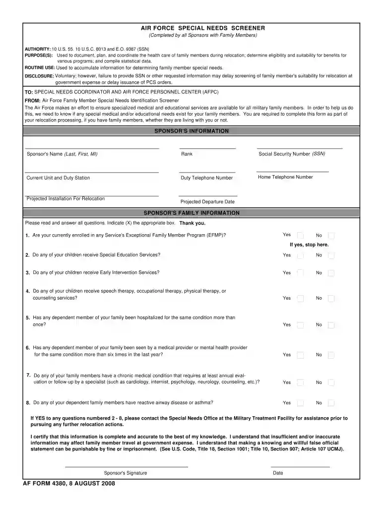 af form 4380 Preview on Page 1