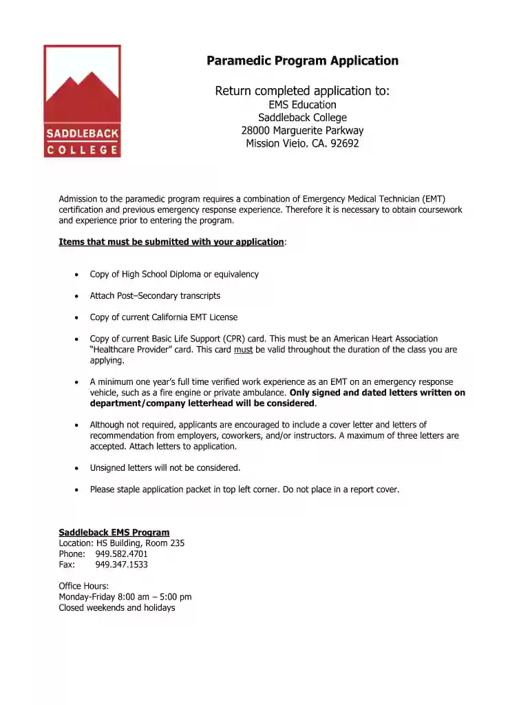 saddleback paramedic program Preview on Page 1