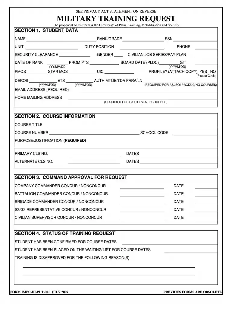 military training request Preview on Page 1