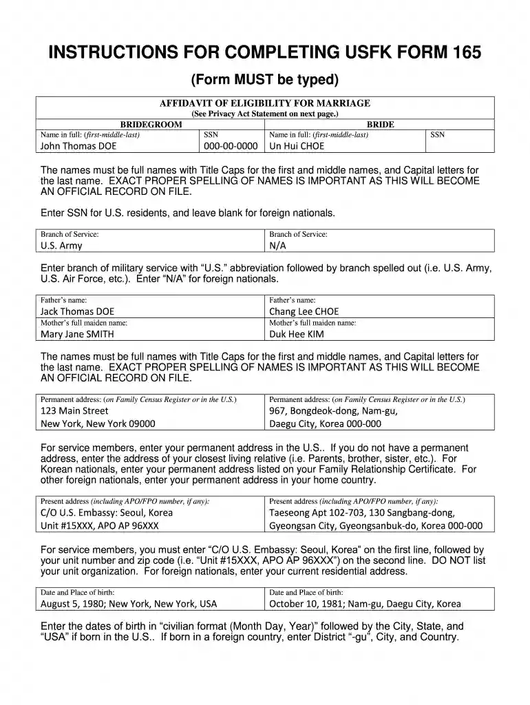 usfk form 165 Preview on Page 1