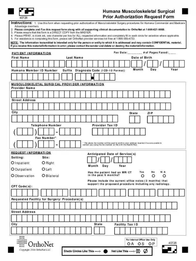 humana musculoskeletal prior authorization form Preview on Page 1