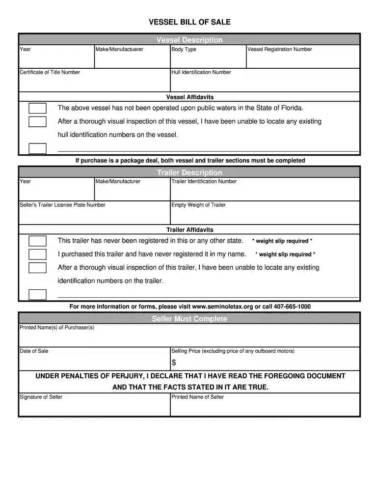 VESSEL BILL OF SALE Vessel Description - Seminole County Preview on Page 1