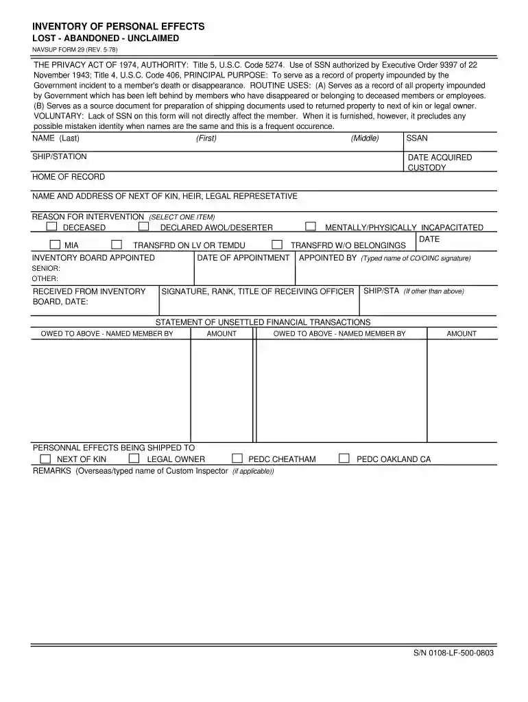 form 29 effects fillable Preview on Page 1