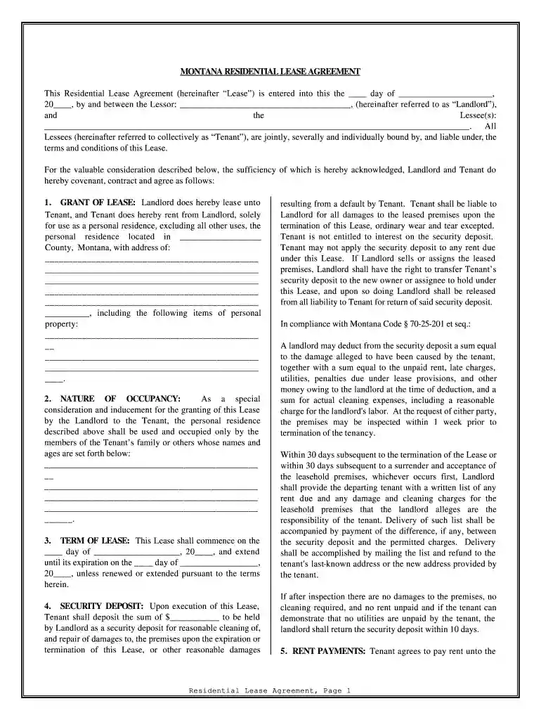 montana lease agreement Preview on Page 1