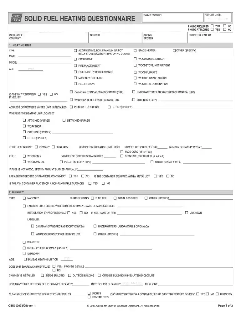 solid fuel questionnaire Preview on Page 1