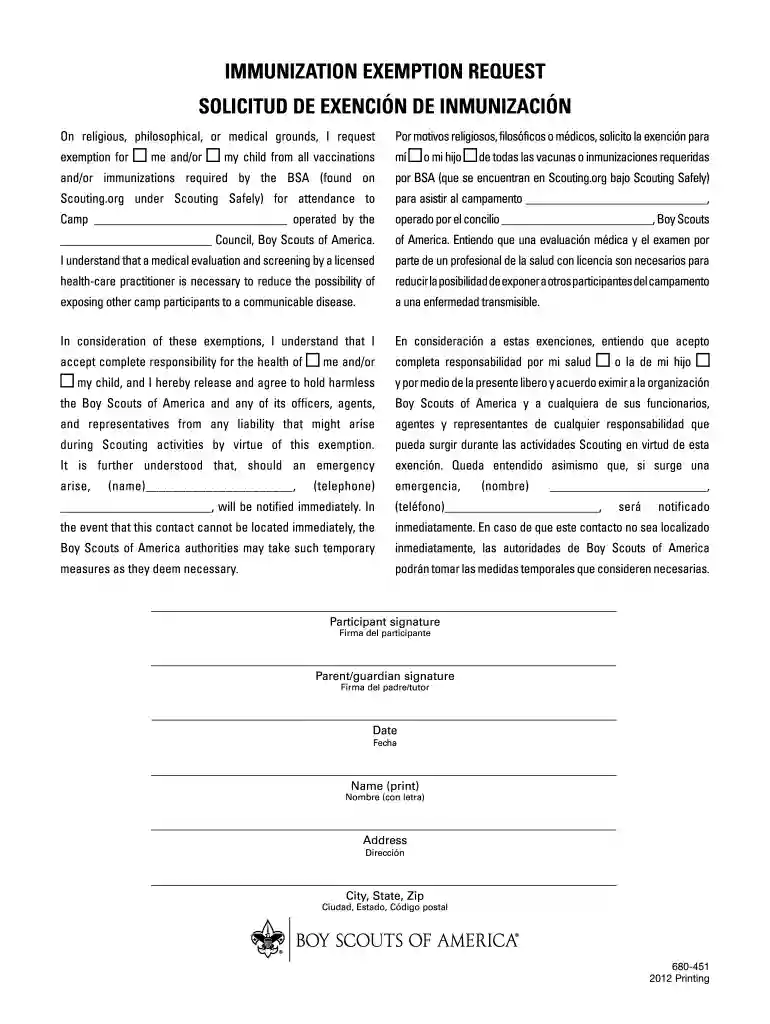 printable vaccine exemption form Preview on Page 1