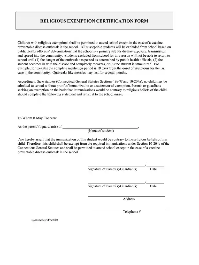 ct religious exemption form Preview on Page 1