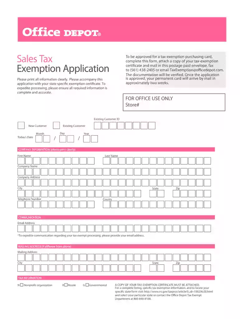 office depot tax exempt form Preview on Page 1
