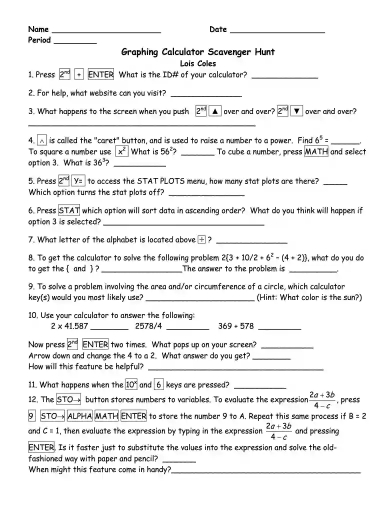 calculator scavenger hunt answer key Preview on Page 1