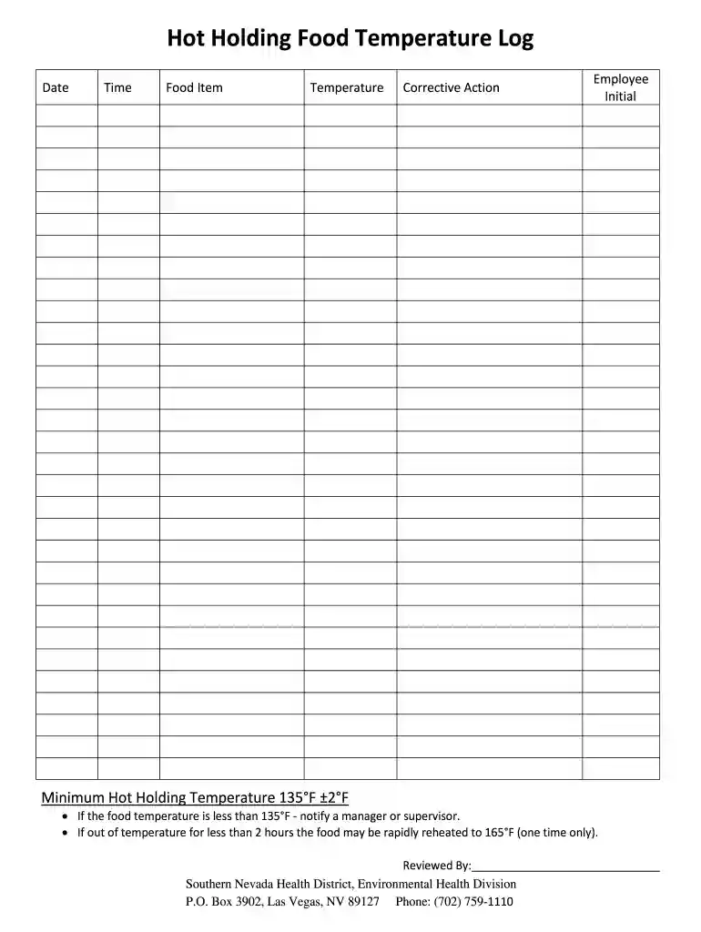 hot food temperature log Preview on Page 1