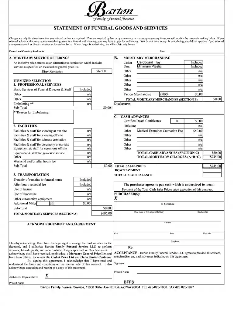 funeral invoice Preview on Page 1