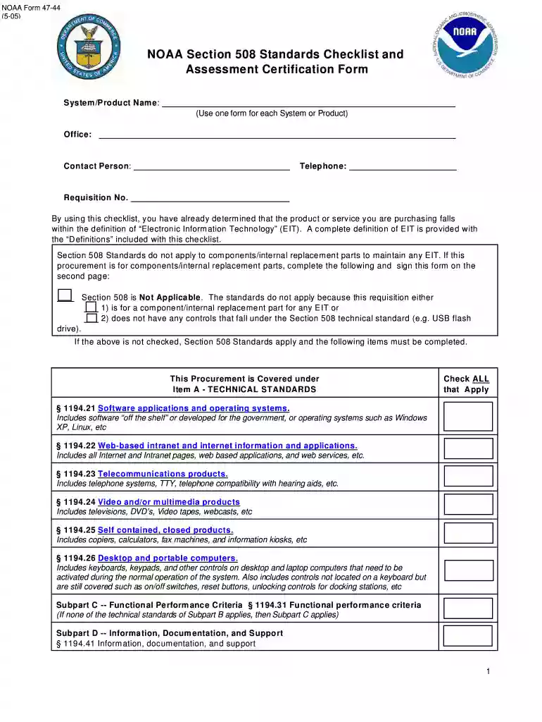 NOAA Form 47-44 NOAA Section 508 Standards Checklist and ... - corporateservices noaa Preview on Page 1