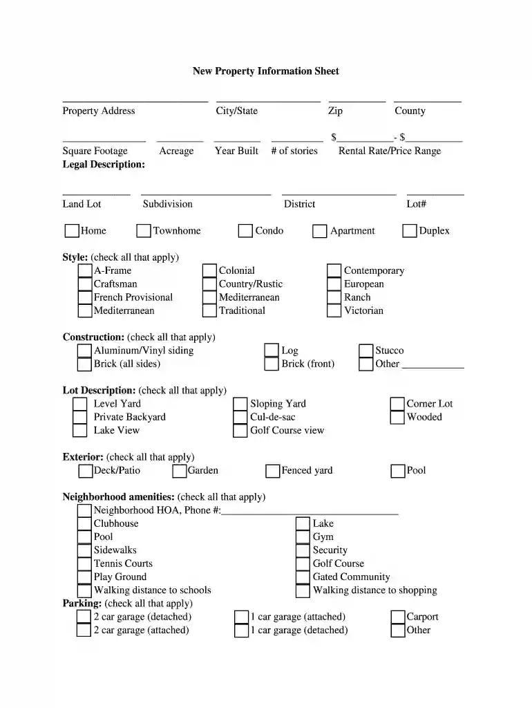 New Property Information Sheet Preview on Page 1