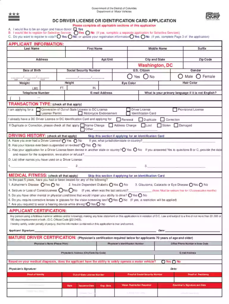 dc drivers license application Preview on Page 1