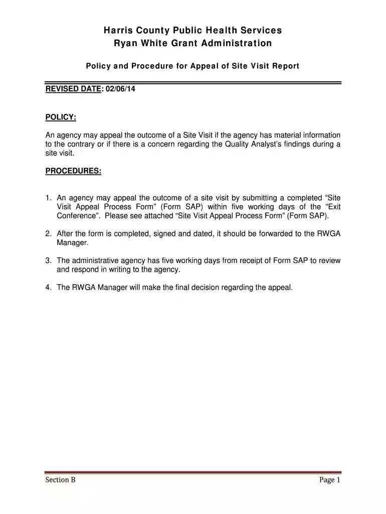 Policy and Procedure for Appeal of Site Visit Report - hcphes Preview on Page 1