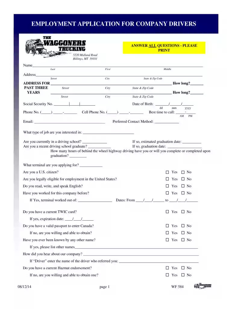 trucking employment application Preview on Page 1