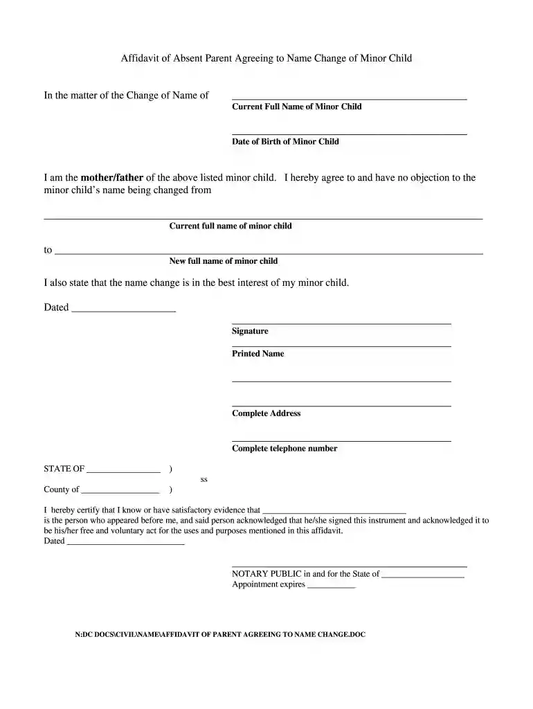 affidavit of change of name Preview on Page 1