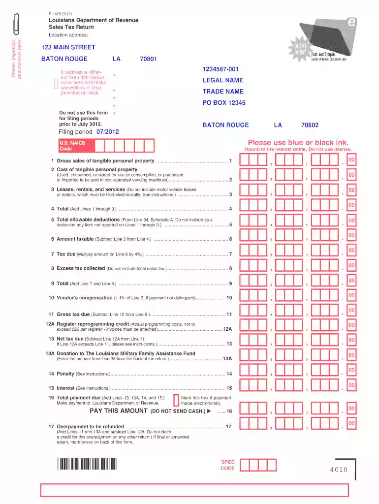 Louisiana form 4010 fillable 2012 Preview on Page 1