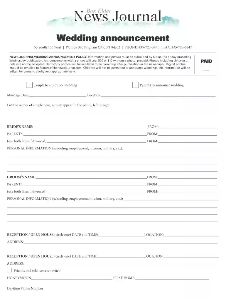 announce wedding Preview on Page 1