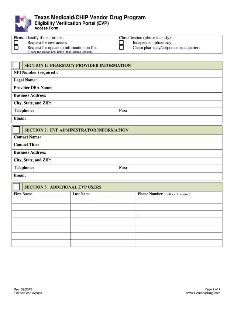 evp form Preview on Page 1