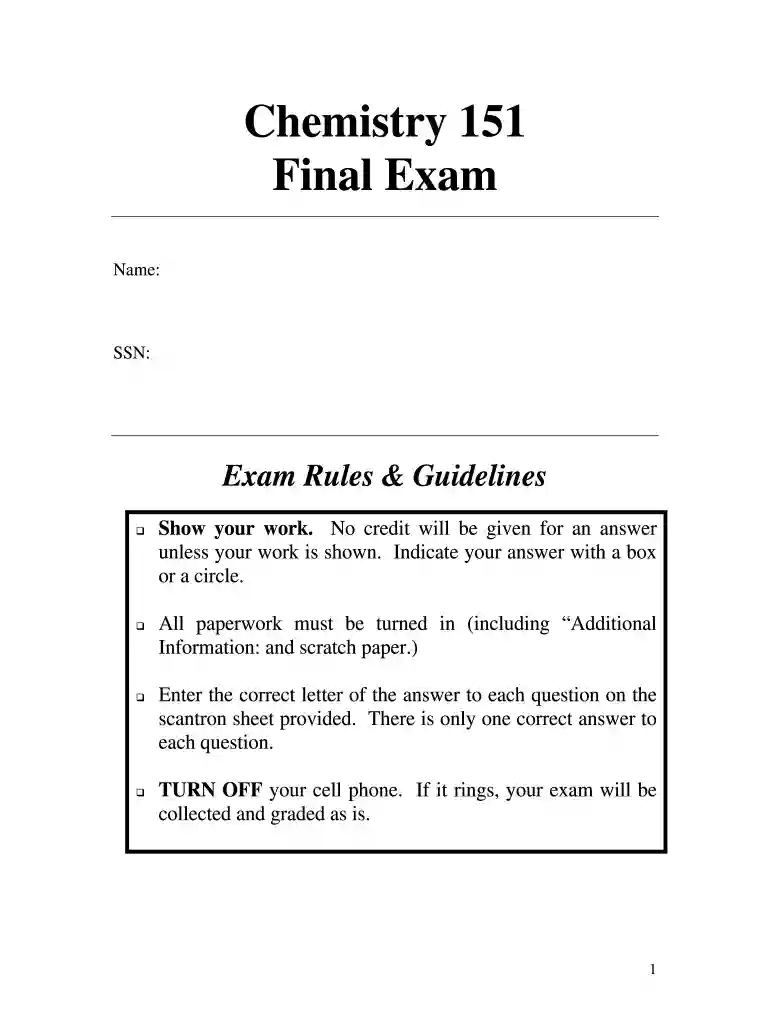 Chemistry 151 Final Exam - Cape Fear Community College - cfcc Preview on Page 1