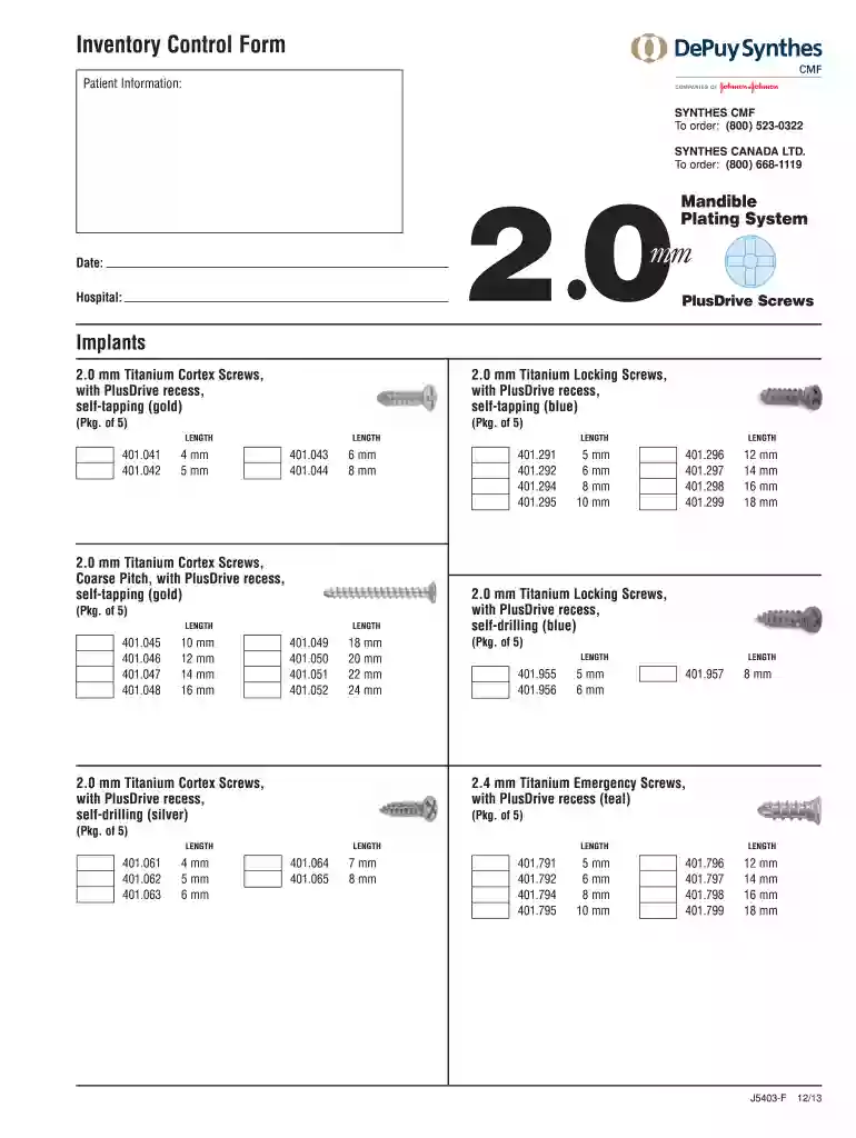 matrix mandible inventory control form Preview on Page 1