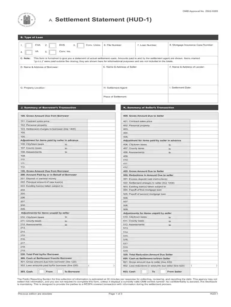 hud 1 settlement statement Preview on Page 1