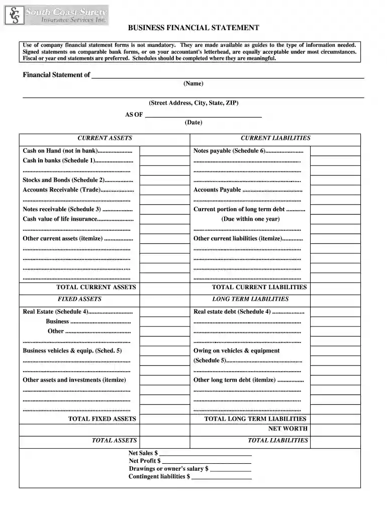 business financial statement Preview on Page 1