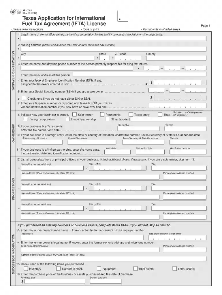 AP-178 International Fuel Tax Agreement License Application - window state tx Preview on Page 1