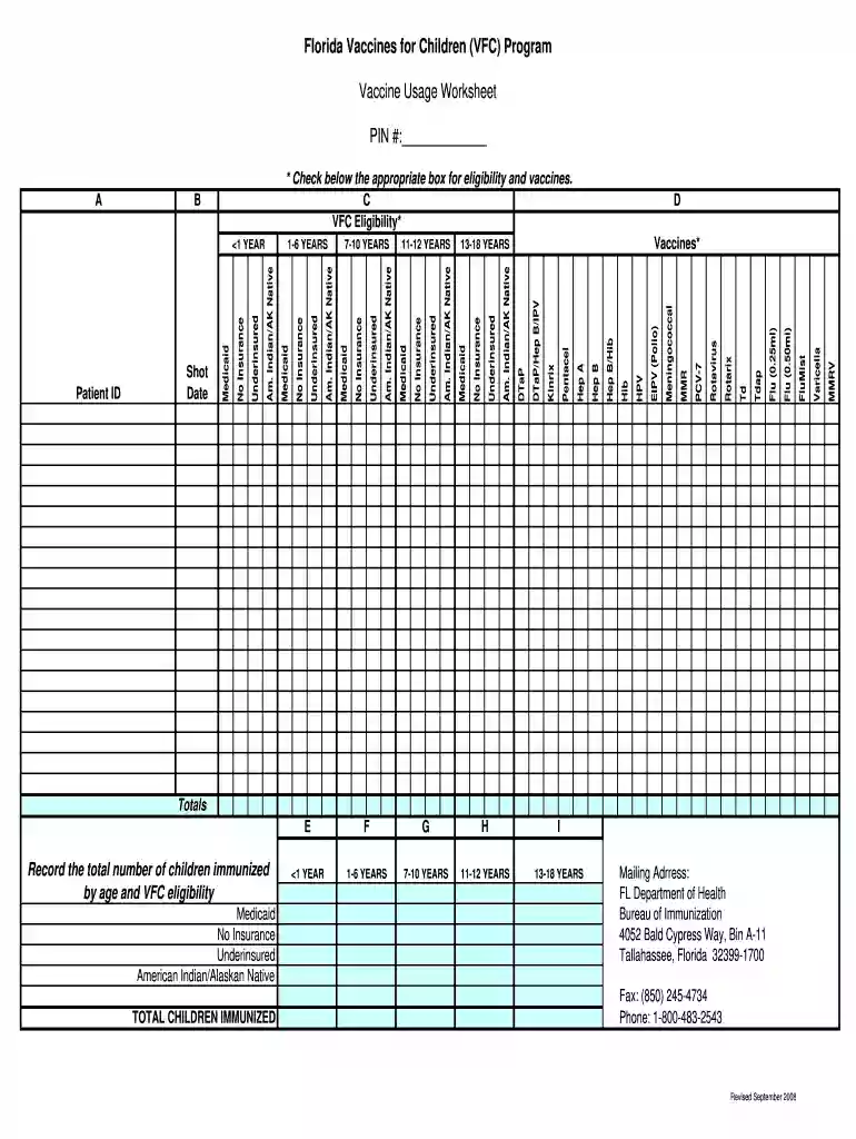 vaccine usage worksheet Preview on Page 1