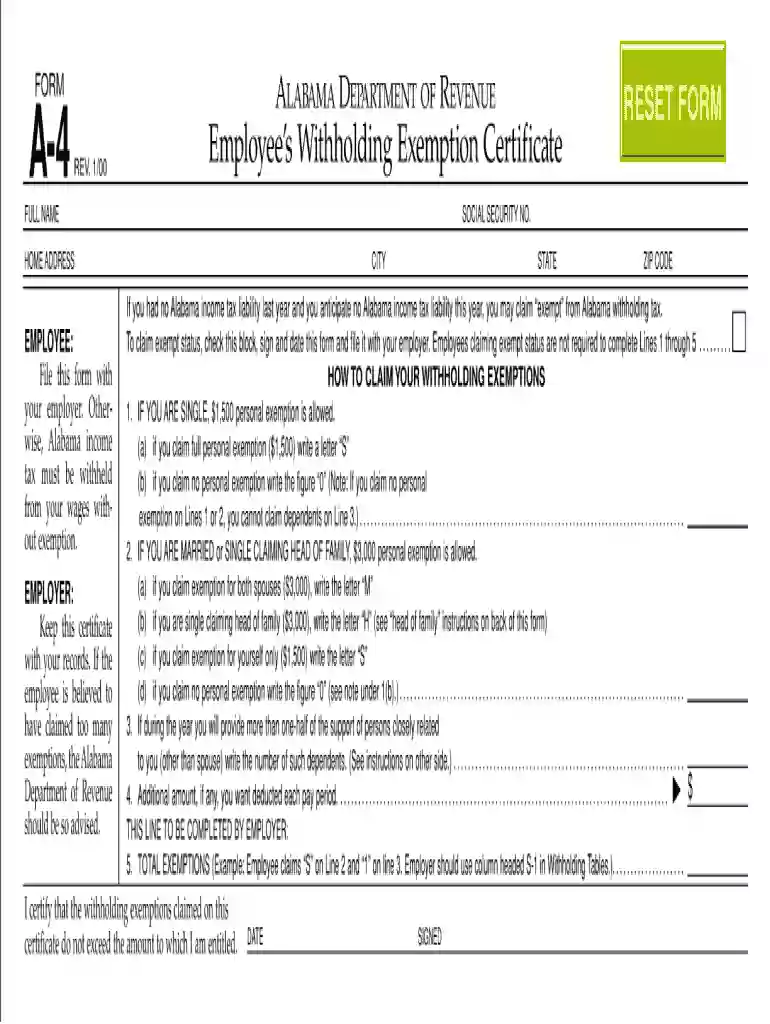 alabama a 4 2000 form Preview on Page 1