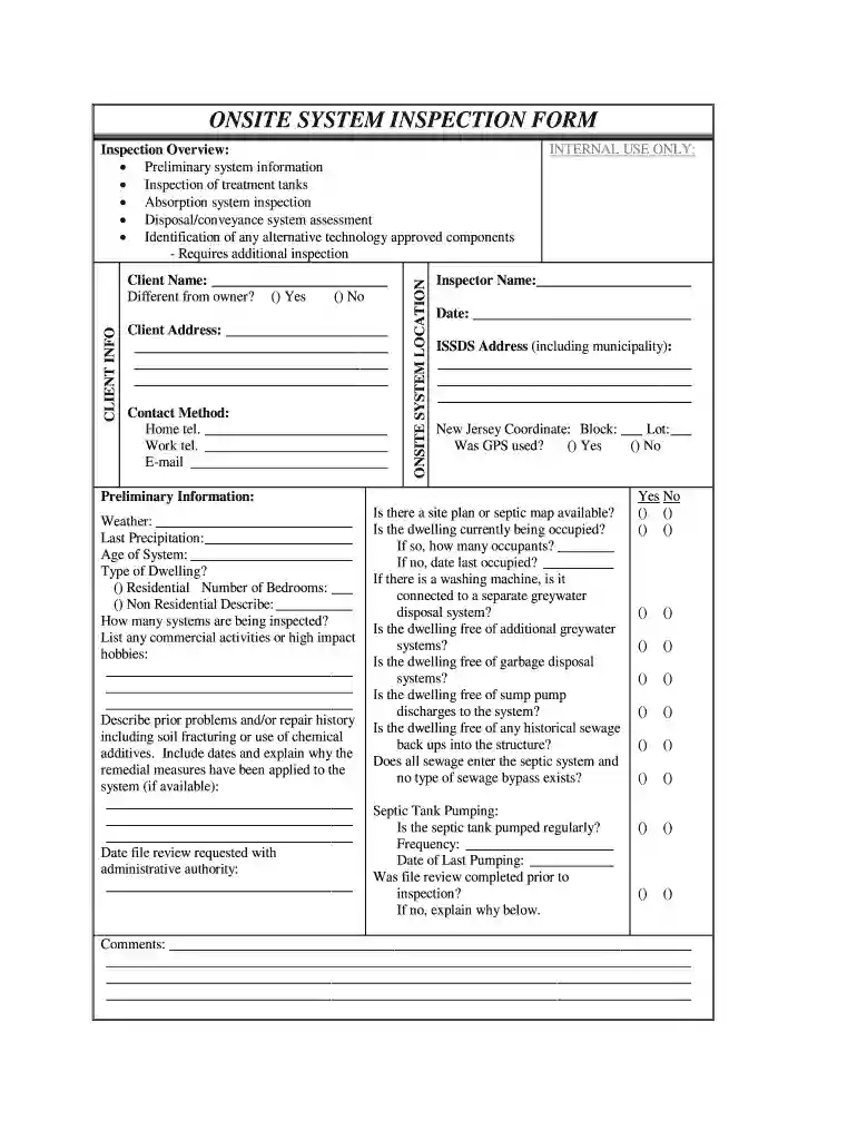 septic inspection form Preview on Page 1