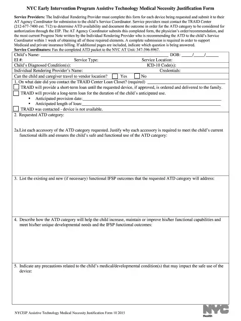 NYCEIP AT Medical Necessity Justification bFormb with bb - NYCgov Preview on Page 1