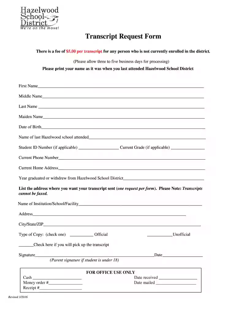 Transcript Request Form - hazelwoodschoolsorg Preview on Page 1