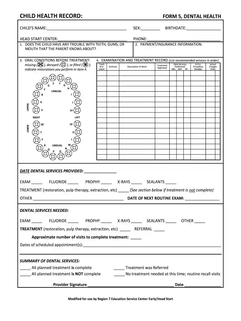 dental record form pdf Preview on Page 1
