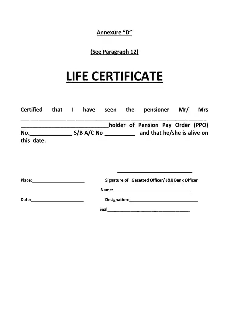 life certificate Preview on Page 1
