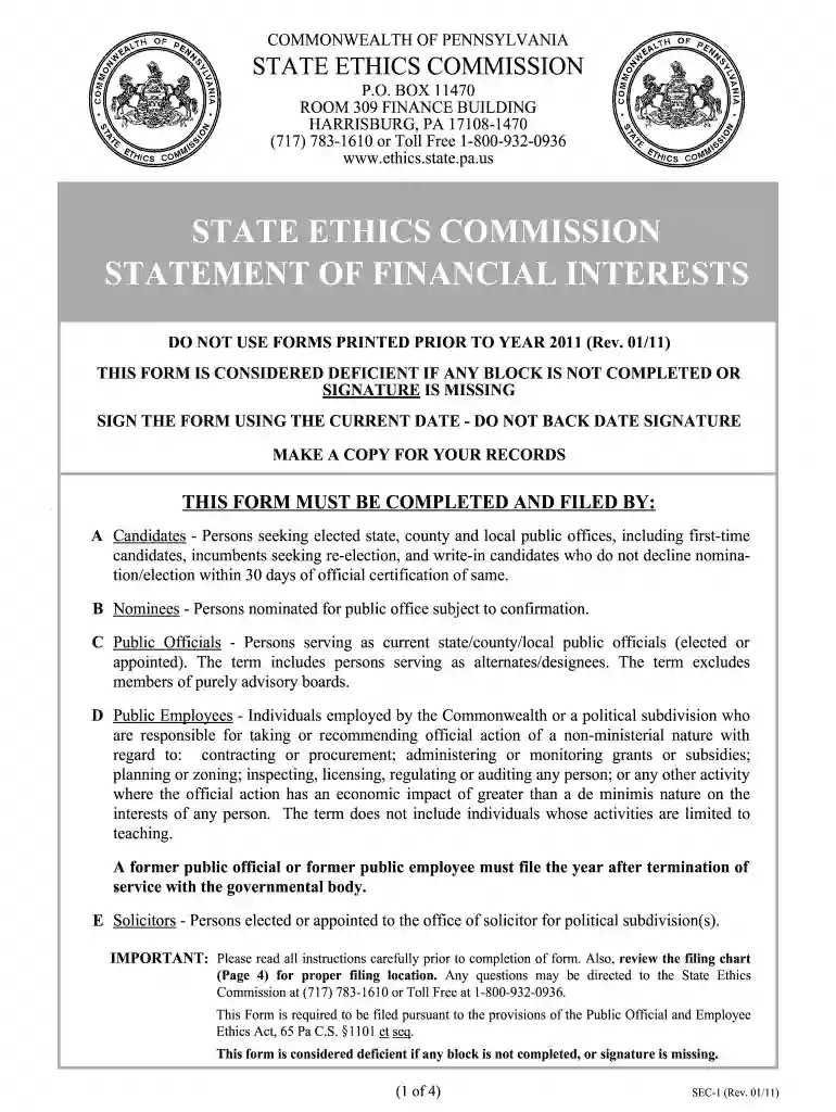 statement of financial interest 2011 form Preview on Page 1
