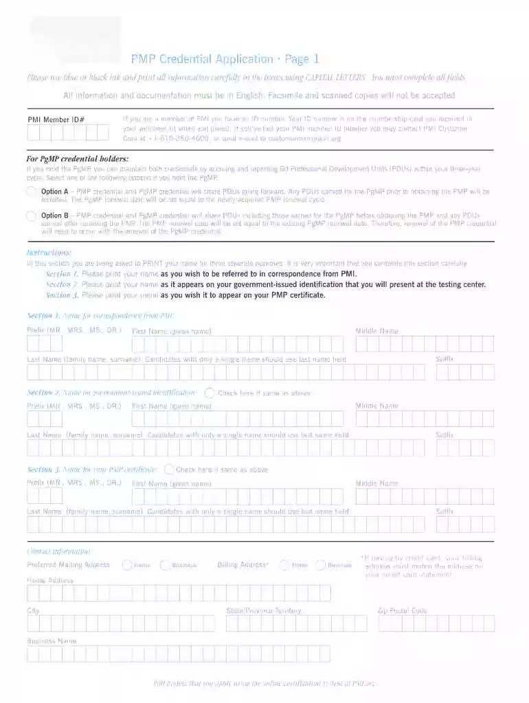 sample pmp application form filled pdf Preview on Page 1
