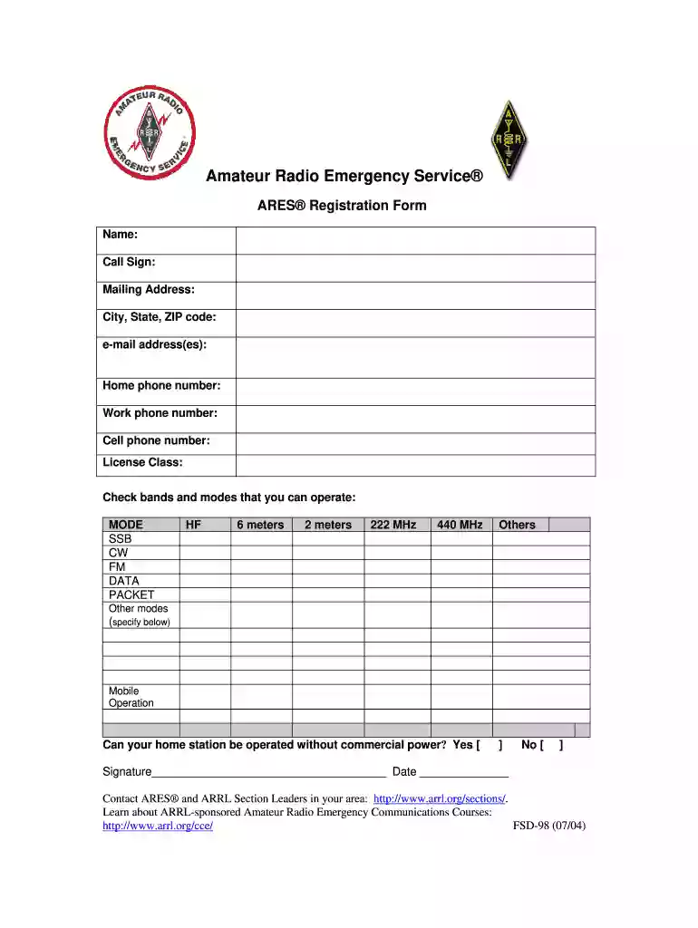 ares application forms 2004 Preview on Page 1