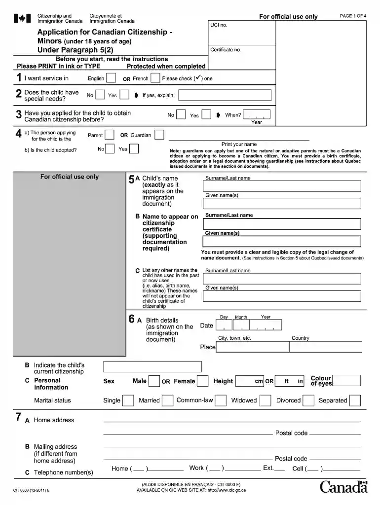 application for canadian citizenship minors subsection 5 1 Preview on Page 1
