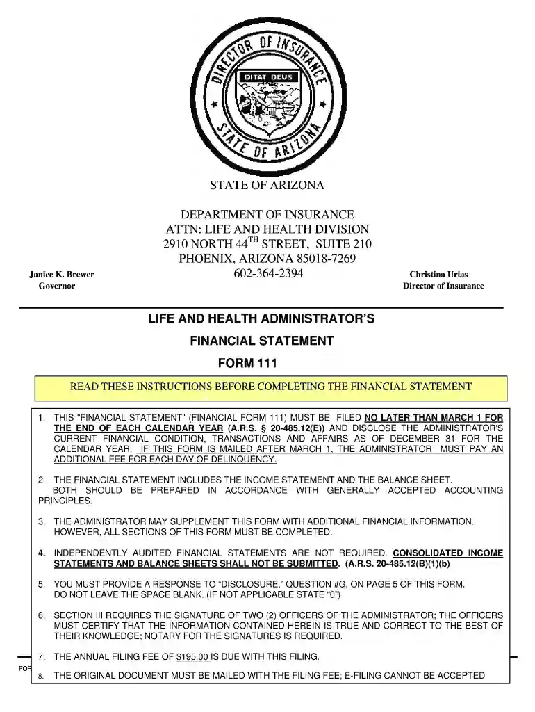 arizona form 111 Preview on Page 1