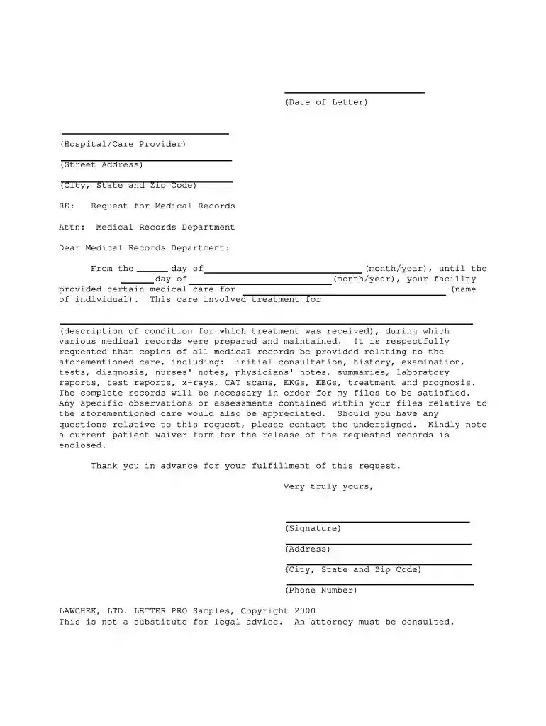 Dear Medical Records Department Preview on Page 1