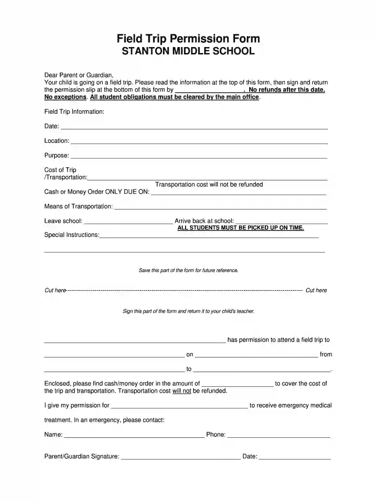 high school field trip permission slip template Preview on Page 1