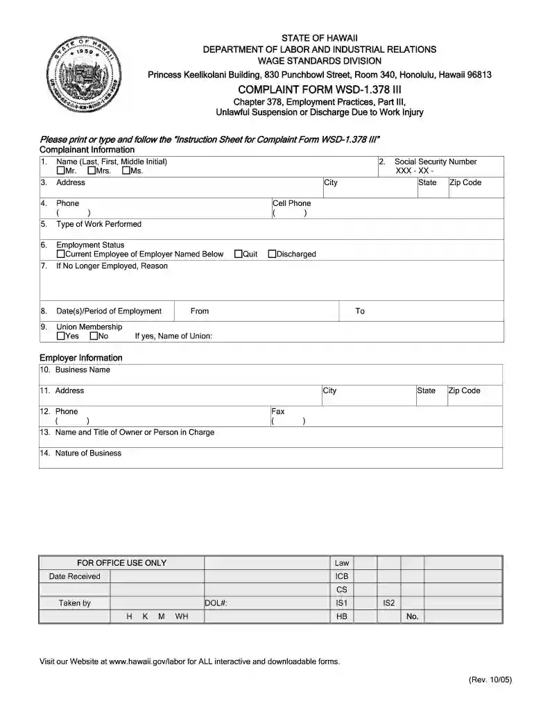 WSD-1.378 III. COMPLAINT FORM Preview on Page 1
