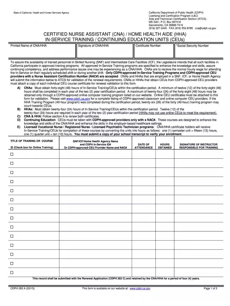 Certified Nurse Assistant CNA Home Health Aide HHA In Service Training Continuing Education Units CE Preview on Page 1