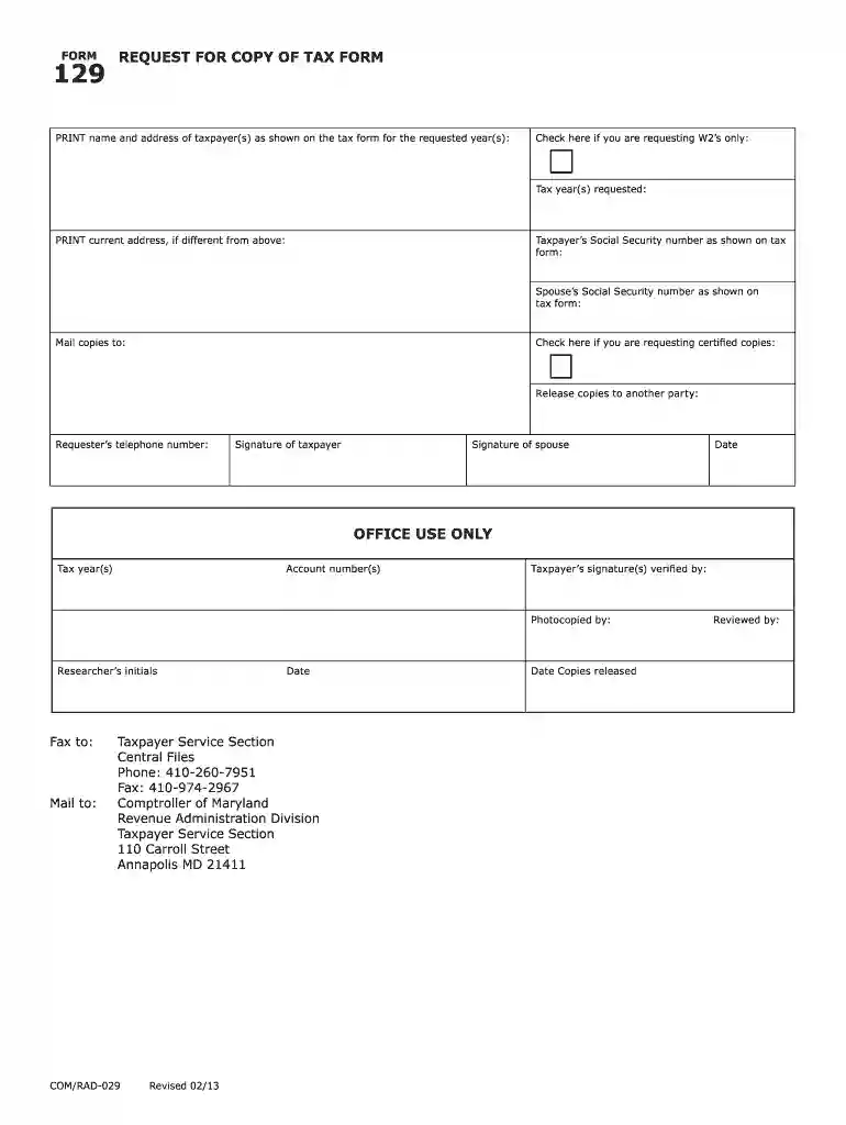 md tax form 129com Preview on Page 1