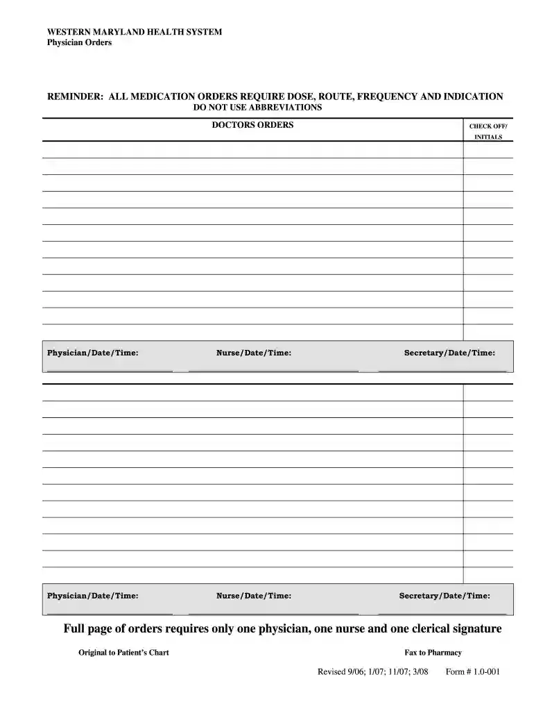 free printable physician order forms Preview on Page 1